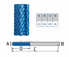 Toon details voor Hardmetaal frees BLUE TEC 60mm lang 3mm dik voor milwaukee Afbeelding van Hardmetaal frees BLUE TEC 60mm lang 3mm dik voor milwaukee