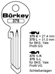 Toon details voor Borkey 375½L Cilindersleutel voor BKS Y.VG NS Afbeelding van Borkey 375½L Cilindersleutel voor BKS Y.VG NS