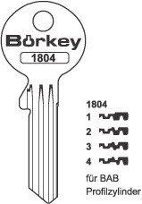 Toon details voor Borkey 1804 4 Cilindersleutel voor BAB Afbeelding van Borkey 1804 4 Cilindersleutel voor BAB