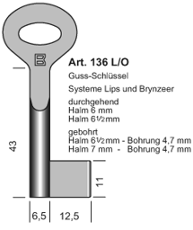 Toon details voor Klaviersleutel art. 136L/O Pijp 7 mm Afbeelding van Klaviersleutel art. 136L/O Pijp 7 mm