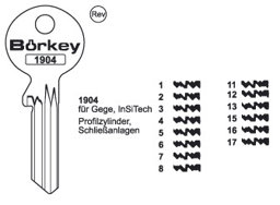 Toon details voor Borkey 1904 17 Cilindersleutel voor GEGE Afbeelding van Borkey 1904 17 Cilindersleutel voor GEGE
