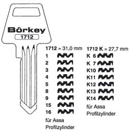 Toon details voor Borkey 1712 16 Cilindersleutel voor ASSA Afbeelding van Borkey 1712 16 Cilindersleutel voor ASSA