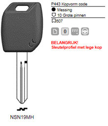 Toon details voor Silca Transpondersleutel MH profiel  NSN19MH zonder chip Afbeelding van Silca Transpondersleutel MH profiel  NSN19MH zonder chip