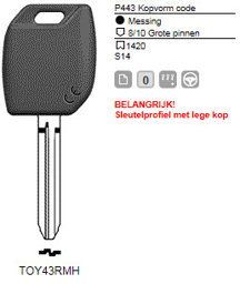 Toon details voor Silca Transpondersleutel MH profiel  TOY43RMH zonder chip Afbeelding van Silca Transpondersleutel MH profiel  TOY43RMH zonder chip