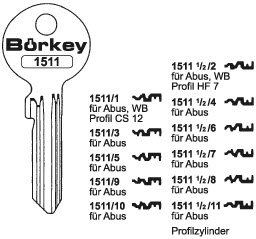 Toon details voor Borkey 1511½  11 Cilindersleutel voor ABUS Afbeelding van Borkey 1511½  11 Cilindersleutel voor ABUS