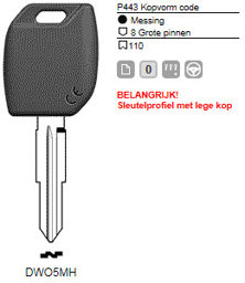 Toon details voor Silca Transpondersleutel MH profiel  DWO5MH zonder chip Afbeelding van Silca Transpondersleutel MH profiel  DWO5MH zonder chip