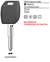 Toon details voor Silca Transpondersleutel MH profiel  HON70MH zonder chip Afbeelding van Silca Transpondersleutel MH profiel  HON70MH zonder chip
