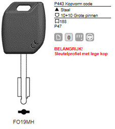 Toon details voor Silca Transpondersleutel MH profiel  FO19MH zonder chip Afbeelding van Silca Transpondersleutel MH profiel  FO19MH zonder chip