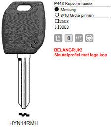 Toon details voor Silca Transpondersleutel MH profiel  HYN14RMH zonder chip Afbeelding van Silca Transpondersleutel MH profiel  HYN14RMH zonder chip