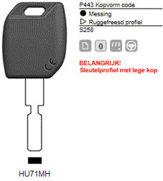 Toon details voor Silca Transpondersleutel MH profiel  HU71MH zonder chip Afbeelding van Silca Transpondersleutel MH profiel  HU71MH zonder chip