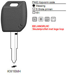 Toon details voor Silca Transpondersleutel MH profiel  KW16MH zonder chip Afbeelding van Silca Transpondersleutel MH profiel  KW16MH zonder chip
