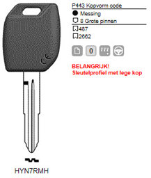 Toon details voor Silca Transpondersleutel MH profiel  HYN7RMH zonder chip Afbeelding van Silca Transpondersleutel MH profiel  HYN7RMH zonder chip