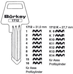 Toon details voor Borkey 1712 15 Cilindersleutel voor ASSA Afbeelding van Borkey 1712 15 Cilindersleutel voor ASSA