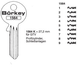 Toon details voor Borkey 1564K 9 Cilindersleutel voor GTV PROF. Afbeelding van Borkey 1564K 9 Cilindersleutel voor GTV PROF.