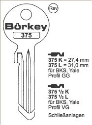 Toon details voor Borkey Cilindersleutel 375L GG Afbeelding van Borkey Cilindersleutel 375L GG