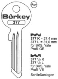 Toon details voor Borkey Cilindersleutel 377½L VE Afbeelding van Borkey Cilindersleutel 377½L VE
