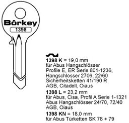 Toon details voor Borkey Cilindersleutel 1398KN Afbeelding van Borkey Cilindersleutel 1398KN