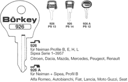 Toon details voor Borkey 926A Cilindersleutel voor SIP. NEIM. B Afbeelding van Borkey 926A Cilindersleutel voor SIP. NEIM. B