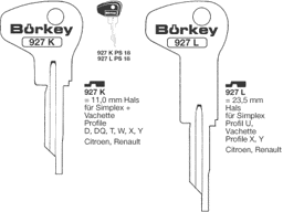 Toon details voor Borkey 927K Cilindersleutel voor VACHETTE T Afbeelding van Borkey 927K Cilindersleutel voor VACHETTE T