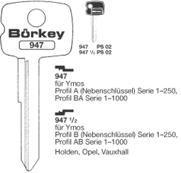 Toon details voor Borkey 947½ Cilindersleutel voor YMOS B NS Afbeelding van Borkey 947½ Cilindersleutel voor YMOS B NS