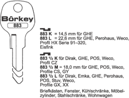 Toon details voor Borkey 883L Cilindersleutel voor GHE HX Afbeelding van Borkey 883L Cilindersleutel voor GHE HX