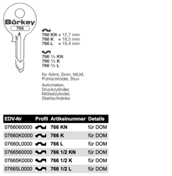 Toon details voor Borkey 766½K Cilindersleutel voor STUV,DOM ETC Afbeelding van Borkey 766½K Cilindersleutel voor STUV,DOM ETC
