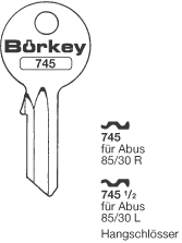 Toon details voor Borkey 745½ Cilindersleutel voor  ABUS HANGSCHL. Afbeelding van Borkey 745½ Cilindersleutel voor  ABUS HANGSCHL.