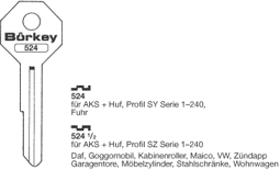 Toon details voor Borkey 524½ Cilindersleutel voor HUF SZ Afbeelding van Borkey 524½ Cilindersleutel voor HUF SZ