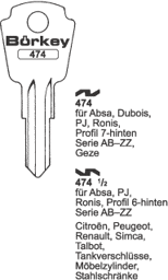 Toon details voor Borkey 474 Cilindersleutel voor RONIS 7 AB Afbeelding van Borkey 474 Cilindersleutel voor RONIS 7 AB