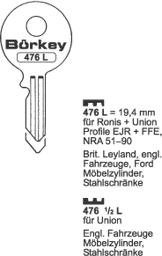 Toon details voor Borkey 476½L Cilindersleutel voor UNION Afbeelding van Borkey 476½L Cilindersleutel voor UNION
