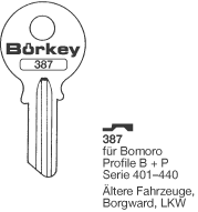 Toon details voor Borkey 387 Cilindersleutel voor BOMORO B,P Afbeelding van Borkey 387 Cilindersleutel voor BOMORO B,P