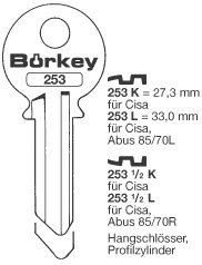 Toon details voor Borkey 253L Cilindersleutel voor CISA 33 MM Afbeelding van Borkey 253L Cilindersleutel voor CISA 33 MM