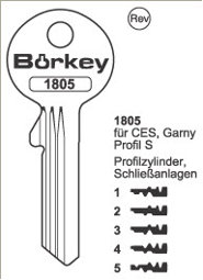 Toon details voor Borkey 1805 1 Cilindersleutel voor CES/GARNY Afbeelding van Borkey 1805 1 Cilindersleutel voor CES/GARNY