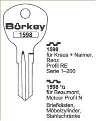 Toon details voor Borkey 1598 Cilindersleutel voor RENZ BRIEFK. Afbeelding van Borkey 1598 Cilindersleutel voor RENZ BRIEFK.