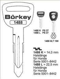 Toon details voor Borkey 1488K Cilindersleutel voor HONDA CIVIC Afbeelding van Borkey 1488K Cilindersleutel voor HONDA CIVIC