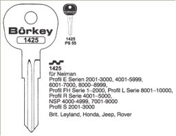 Toon details voor Borkey 1425 Cilindersleutel voor NEIMAN, ROVER Afbeelding van Borkey 1425 Cilindersleutel voor NEIMAN, ROVER