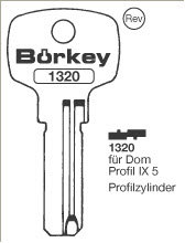 Toon details voor Borkey 1320 Cilindersleutel voor DOM IX 5, NS Afbeelding van Borkey 1320 Cilindersleutel voor DOM IX 5, NS