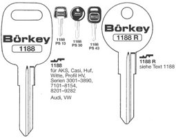 Toon details voor Borkey 1188R Cilindersleutel voor WITTE HV Afbeelding van Borkey 1188R Cilindersleutel voor WITTE HV