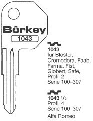 Toon details voor Borkey 1043½ Cilindersleutel voor SAFE, ALFA Afbeelding van Borkey 1043½ Cilindersleutel voor SAFE, ALFA