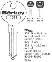 Afbeelding van Borkey 1011L Cilindersleutel voor HUF HB, BMW