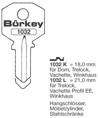 Afbeelding van Borkey 1032K Cilindersleutel voor VACH., TREL.