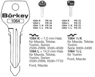 Afbeelding van Borkey 1064½L Cilindersleutel voor MAZDA