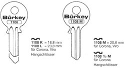 Afbeelding van Borkey 1108L Cilindersleutel voor CORONA HANG.