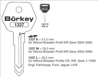 Afbeelding van Borkey 1337K Cilindersleutel voor FORD, WR