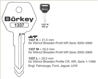 Afbeelding van Borkey 1337M Cilindersleutel voor FORD, WR
