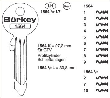 Afbeelding van Borkey 1564K 7 Cilindersleutel voor GTV PROF.