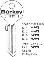 Afbeelding van Borkey 1722L 3 Cilindersleutel voor BAB PROF.