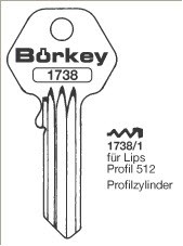 Afbeelding van Borkey 1738 1 Cilindersleutel voor LIPS PR. 512