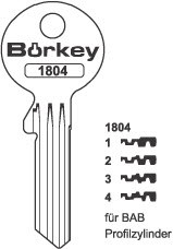Afbeelding van Borkey 1804 1 Cilindersleutel voor BAB