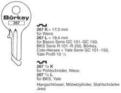 Afbeelding van Borkey 267½L Cilindersleutel voor BKS, YALE 20